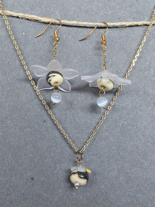 White Orchid · Parure · Boucles d'oreilles + pendentif